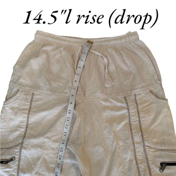 Khaki Cotton Cargo Drop Crotch Harem Unisex Capri Pants *Fits like Med- Large - Picture 10 of 12
